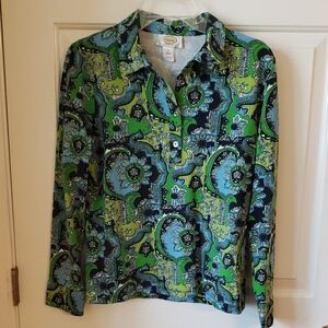 Talbots- Petites Green and Blue Paisley Blouse Size: LP